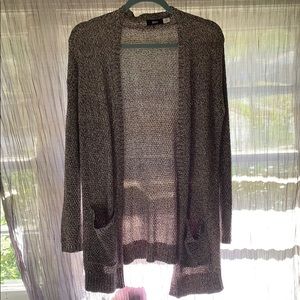 Gray and White Knit Long Cardigan
